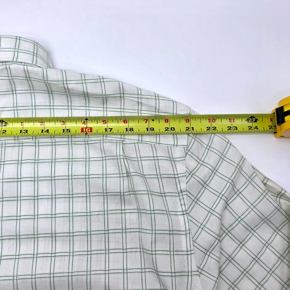 Banana Republic Mens‎ XL Green White Windowpane Cotton Button Down Shirt